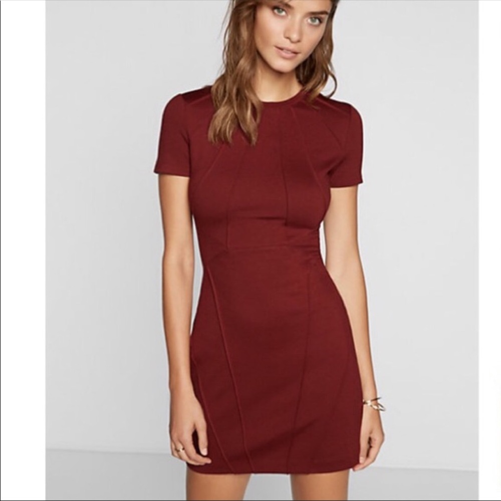 Burgundy pintucked midi sheath express dress